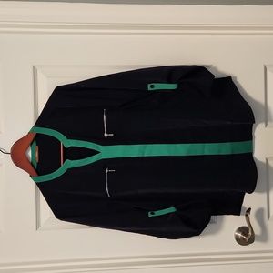 Navy and green LS blouse, size L